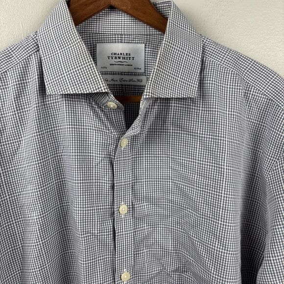 Charles Tyrwhitt Other - Charles Tyrwhitt Shirt Men 17-43” FRENCH CUFFS Extra Slim Fit Gray Tattersall LS